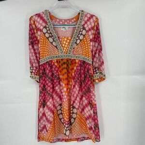 Milly Empire Waist Mini Dress Women's 4 Multicolor Polka Dot Embellished Silk